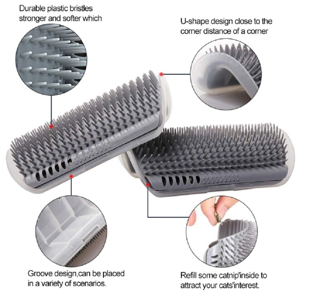 Cat Self-Groomer Brush – Wall Corner Face Scratcher & Massage Comb Tool