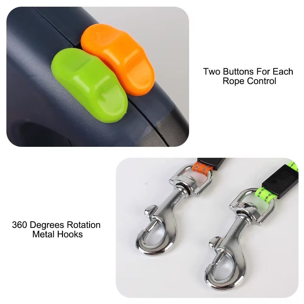 Auto Retractable Dual Dog Leash 3M with Flashlight Waste Bag Box Roulette Double-Ended Traction Rope Pet Supplies