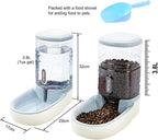 Automatic Dog Cat Feeder and Water Dispenser Set,Waterer and Gravity Food Feeder for Small & Medium Dogs Cats Puppies,Large Capacity 1 Gallon X 2 (Grey)