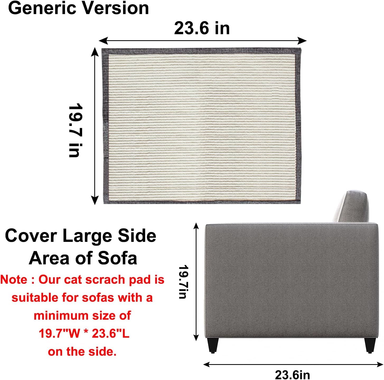 Cat Scratch Sofa Protector,Cat Scratching Couch Protector with 19.7''L*23.6''W Natural Sisal for Protecting Couch Sofa Chair (Dark Grey/Right Hand)