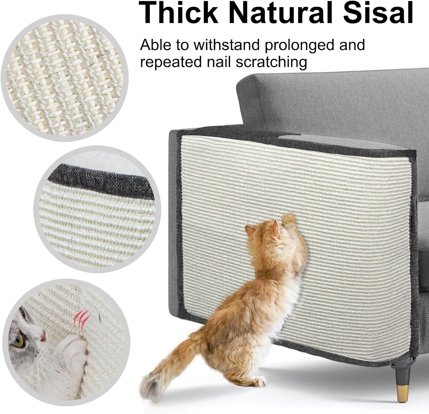 Cat Scratch Sofa Protector,Cat Scratching Couch Protector with 19.7''L*23.6''W Natural Sisal for Protecting Couch Sofa Chair (Dark Grey/Right Hand)