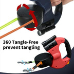 Two Dog Reflective Retractable Pet Leash – 360 Degree No Tangle Double Dogs Reflective Orange and Green Leads. Dual Locking 10 Ft Leads