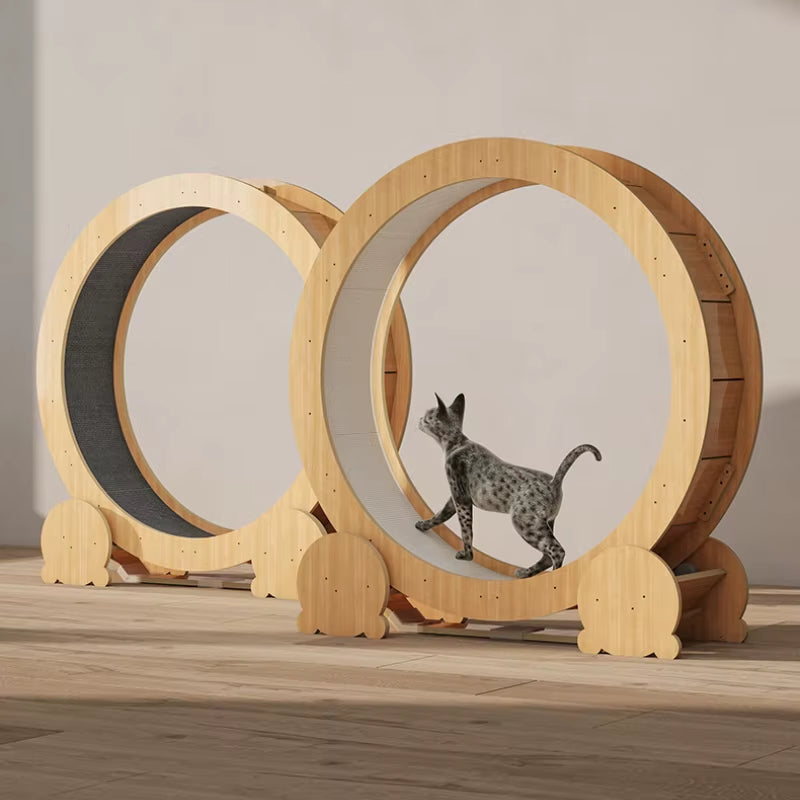 Silent Wooden Cat Exercise Wheel Indoor Multi-Level Cat Climber with Stable Base Modern Pet Fitness Equipment for Active Cats