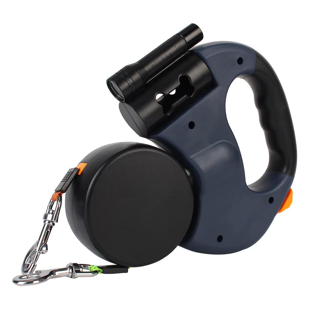 Auto Retractable Dual Dog Leash 3M with Flashlight Waste Bag Box Roulette Double-Ended Traction Rope Pet Supplies