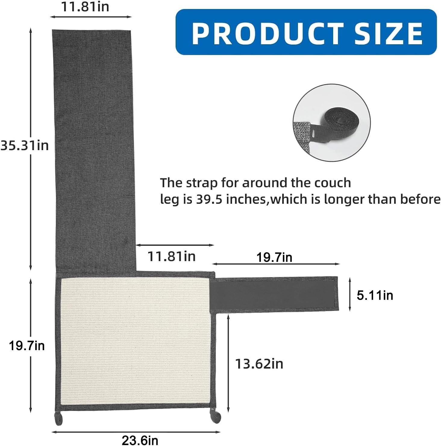 Cat Scratch Sofa Protector,Cat Scratching Couch Protector with 19.7''L*23.6''W Natural Sisal for Protecting Couch Sofa Chair (Dark Grey/Right Hand)
